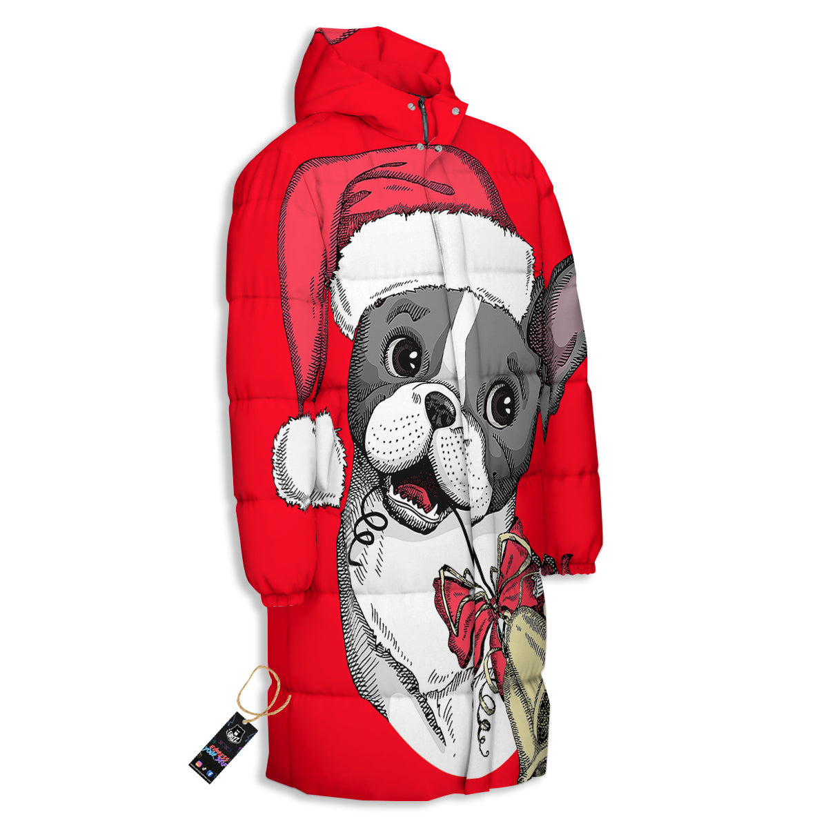 Santa Christmas French Bulldog Print Long Down Jacket