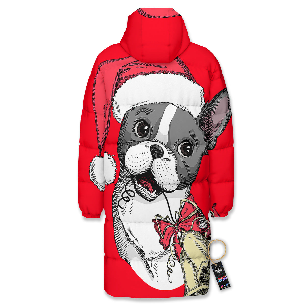 Santa Christmas French Bulldog Print Long Down Jacket