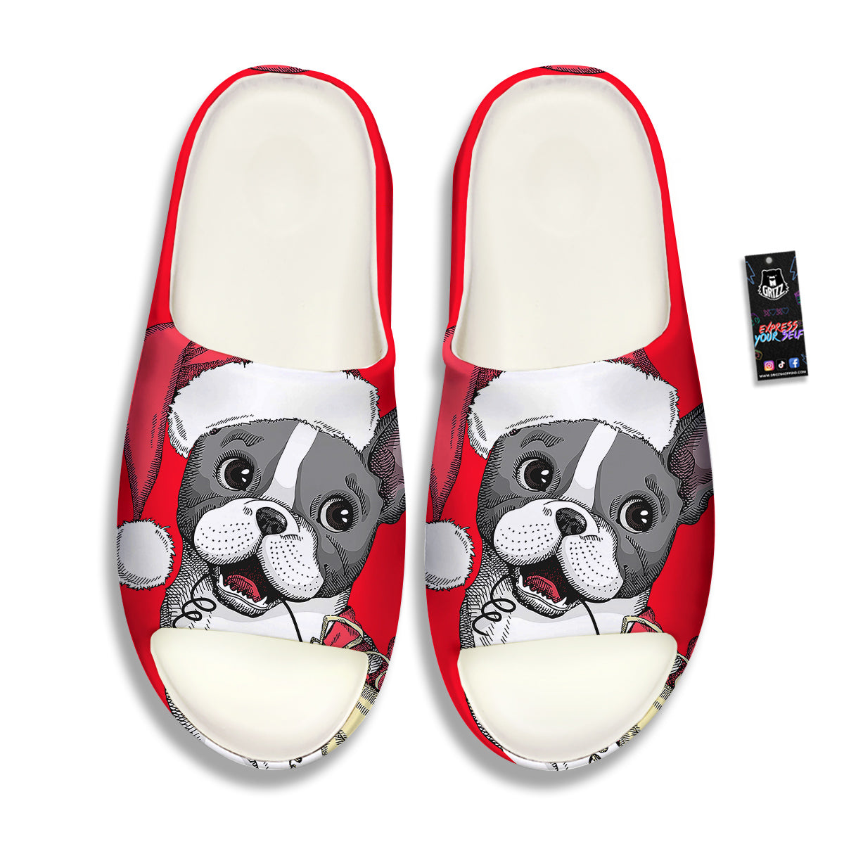 Santa Christmas French Bulldog Print Sandals-grizzshop