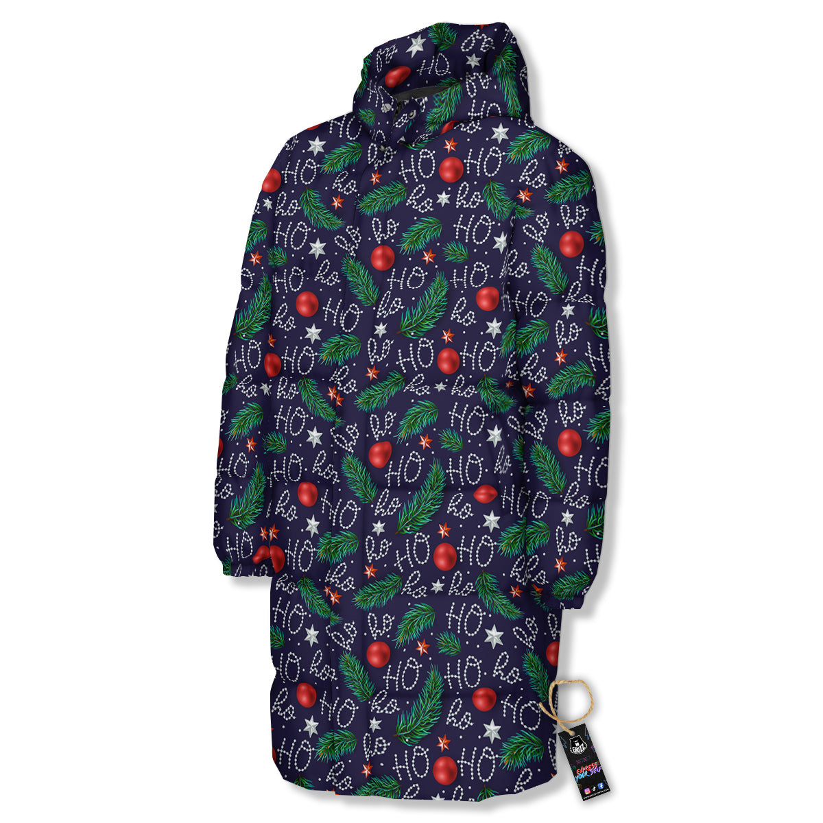 Santa Claus Laugh Christmas Hohoho Print Long Down Jacket