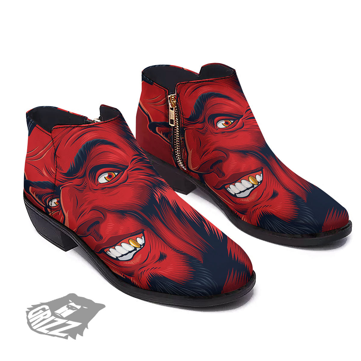 Satan Red Devil Print Ankle Boots-grizzshop