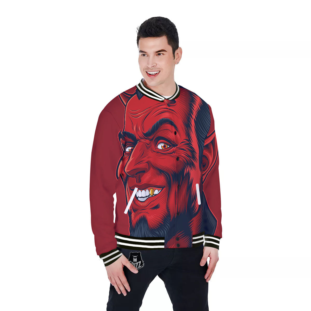 Satan Red Devil Print Baseball Jacket-grizzshop