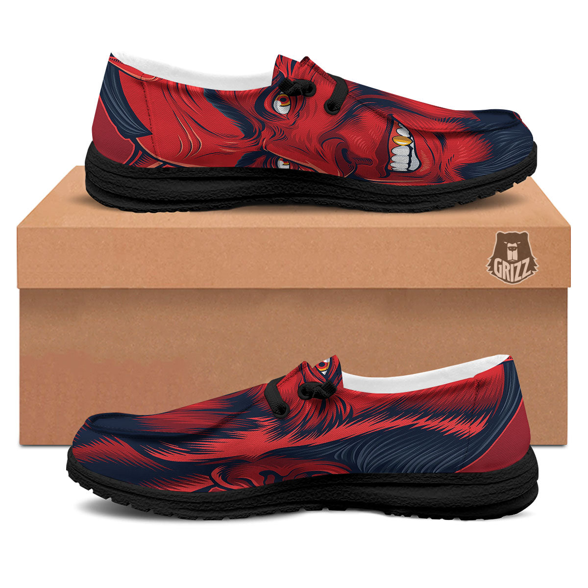 Satan Red Devil Print Black Loafers-grizzshop