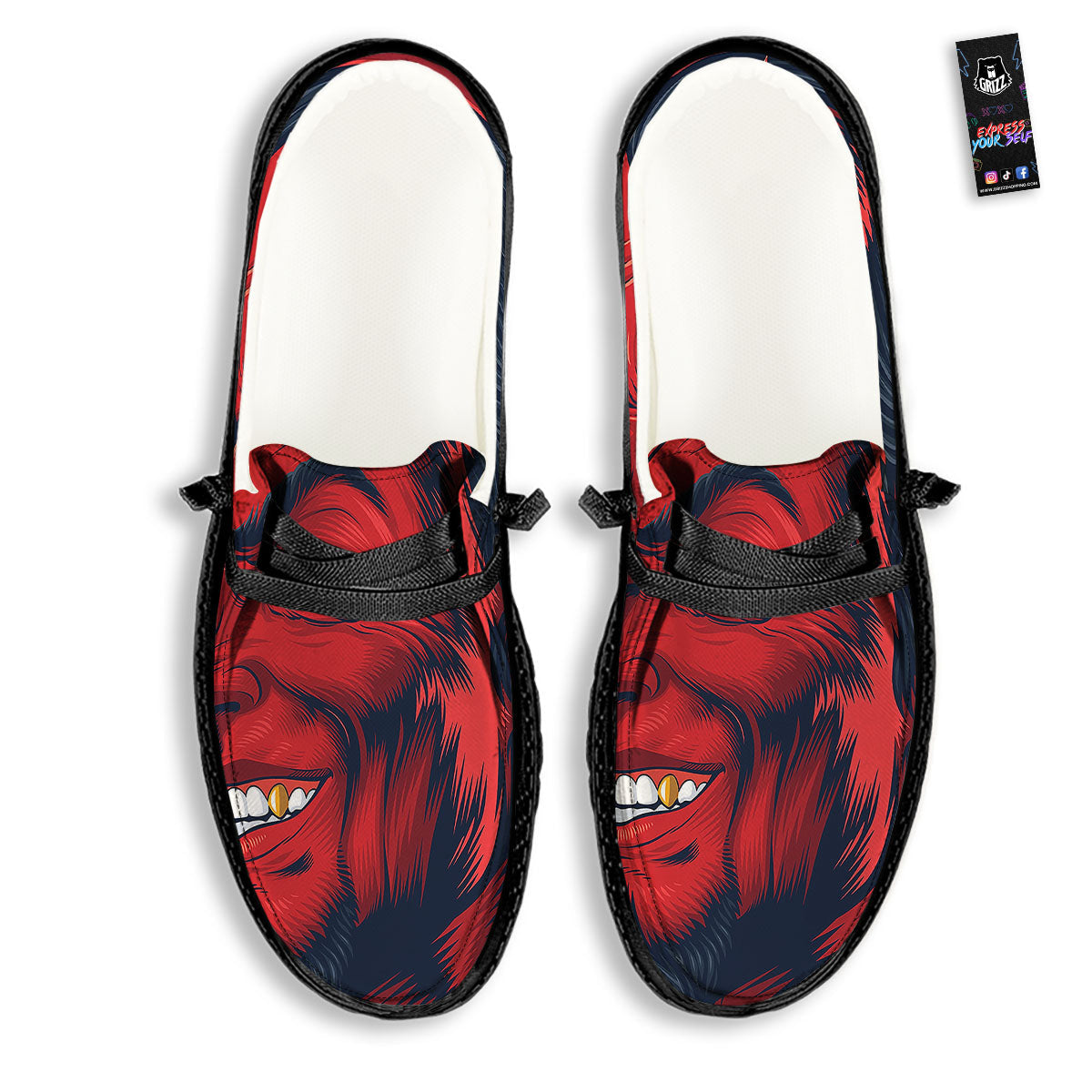 Satan Red Devil Print Black Loafers-grizzshop