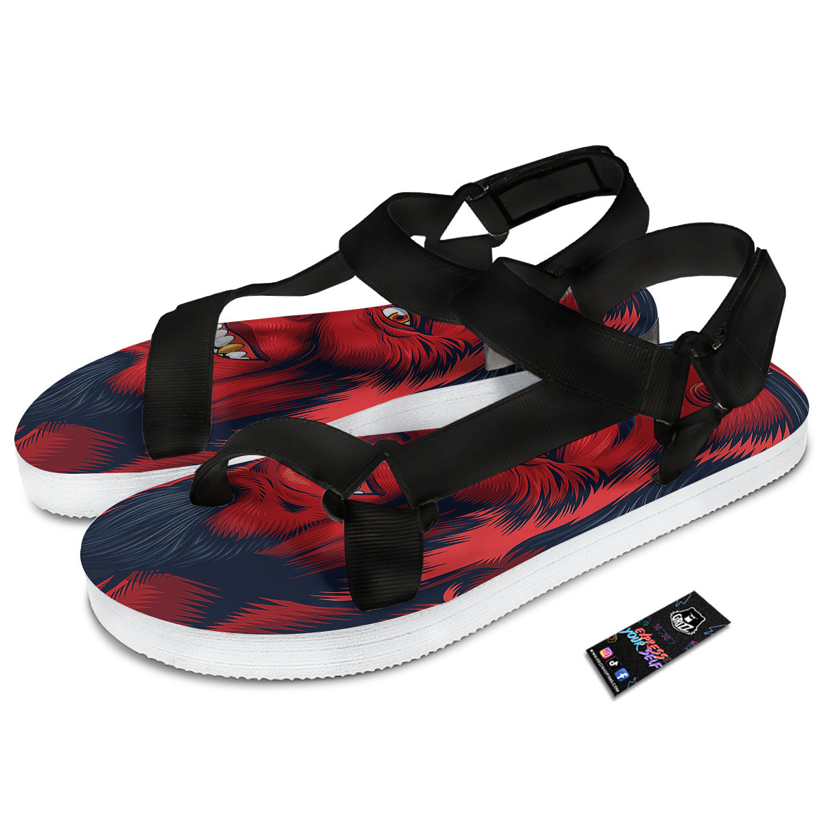 Satan Red Devil Print Black Open Toe Sandals-grizzshop