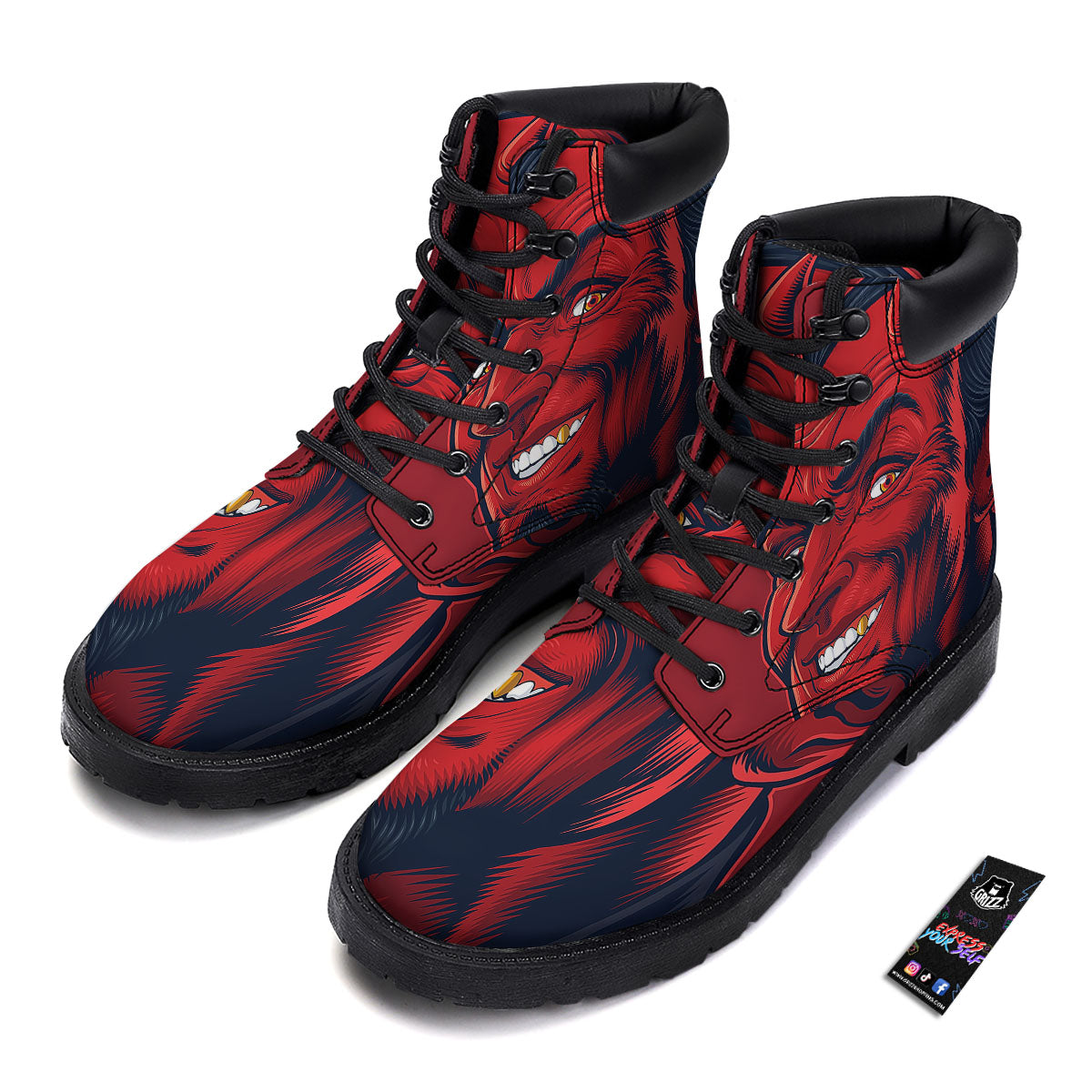 Satan Red Devil Print Boots-grizzshop