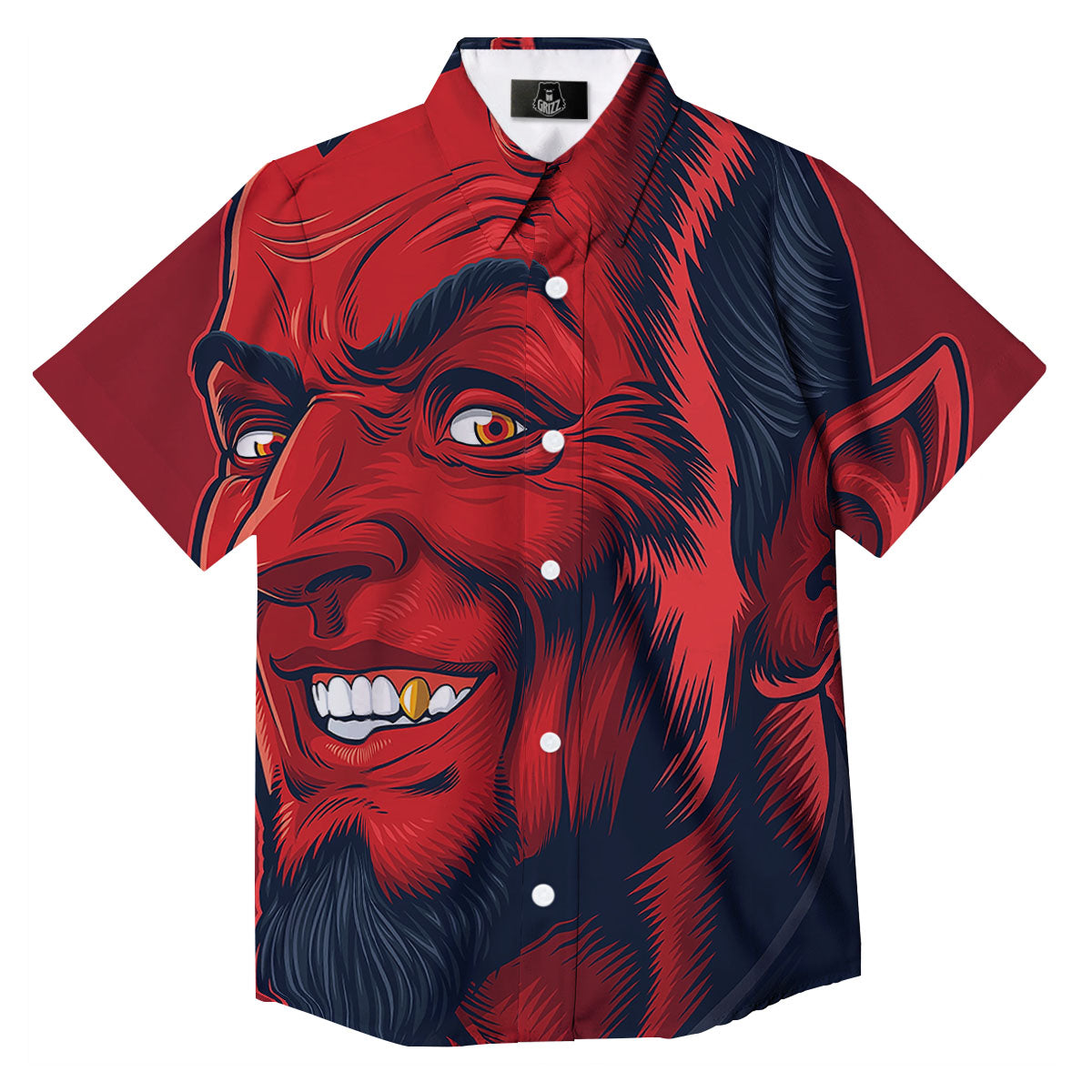 Satan Red Devil Print Button Up Shirt-grizzshop