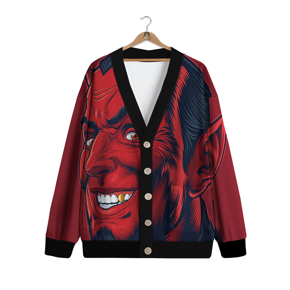 Satan Red Devil Print Cardigan-grizzshop