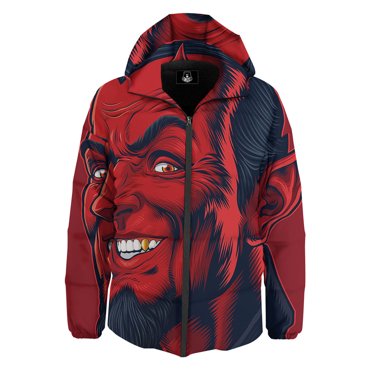 Satan Red Devil Print Down Jacket-grizzshop