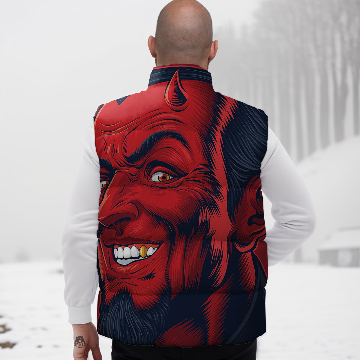 Satan Red Devil Print Down Vest-grizzshop