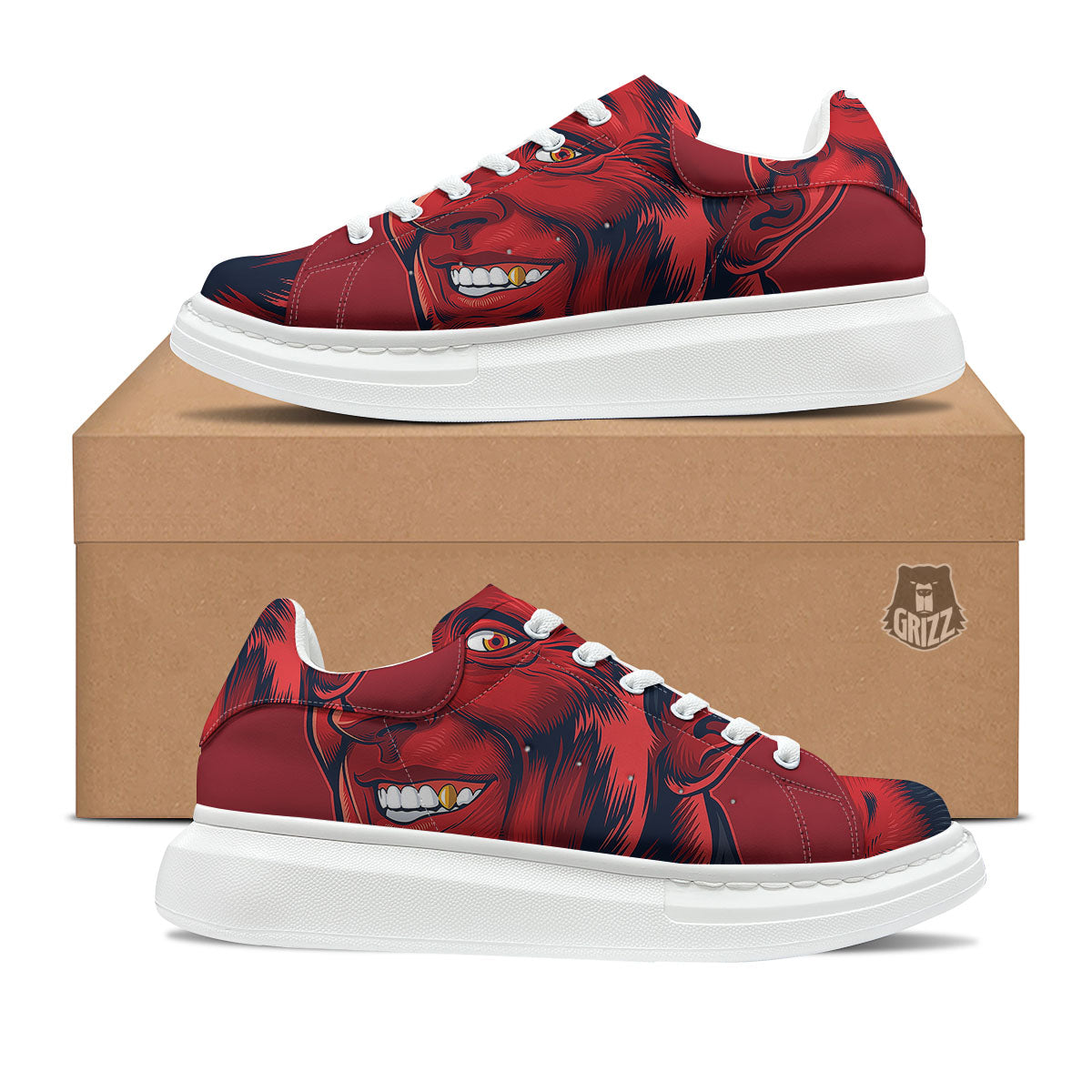 Satan Red Devil Print Platform Shoes-grizzshop