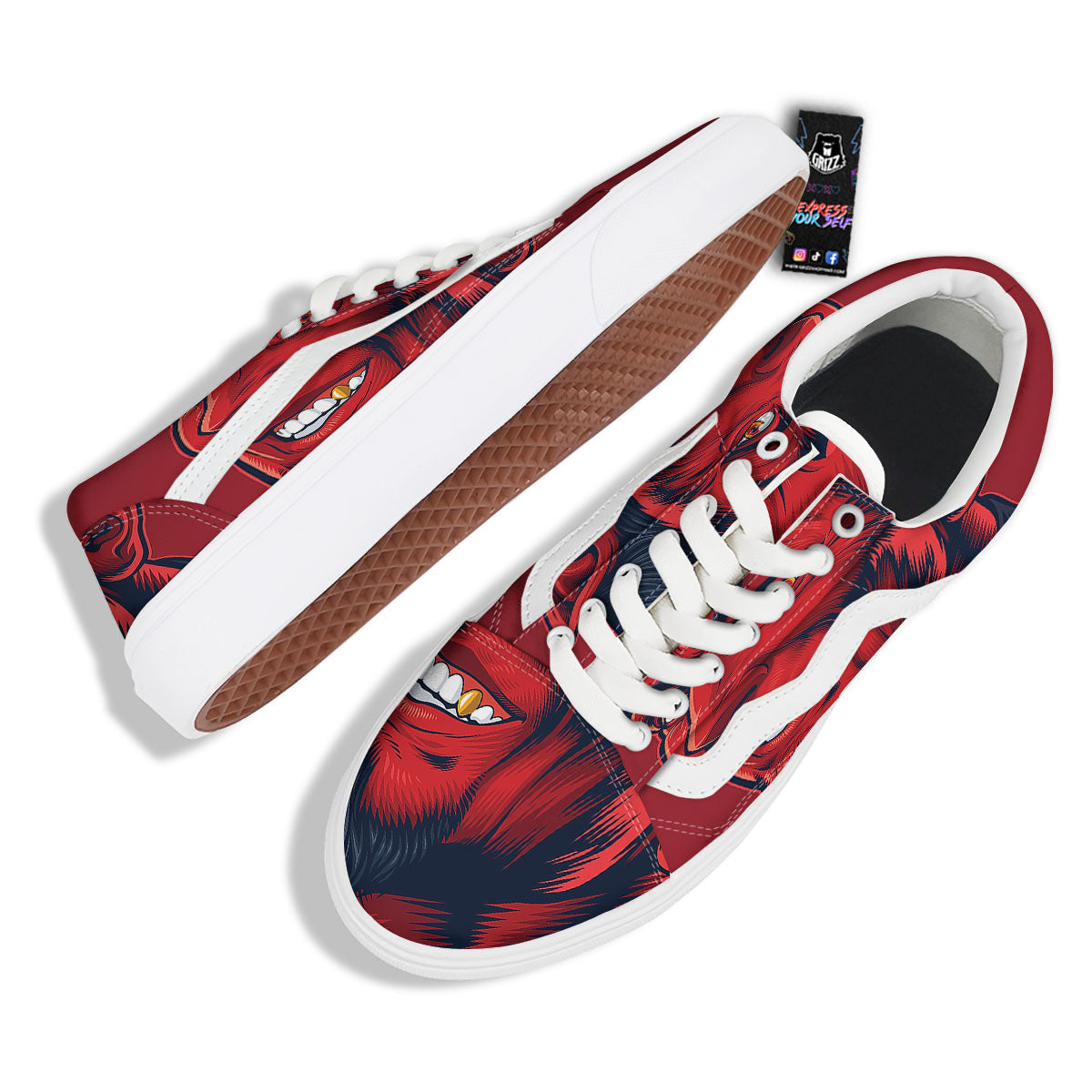 Satan Red Devil Print Skate Shoes-grizzshop