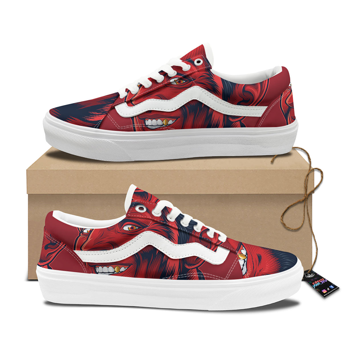 Satan Red Devil Print Skate Shoes-grizzshop