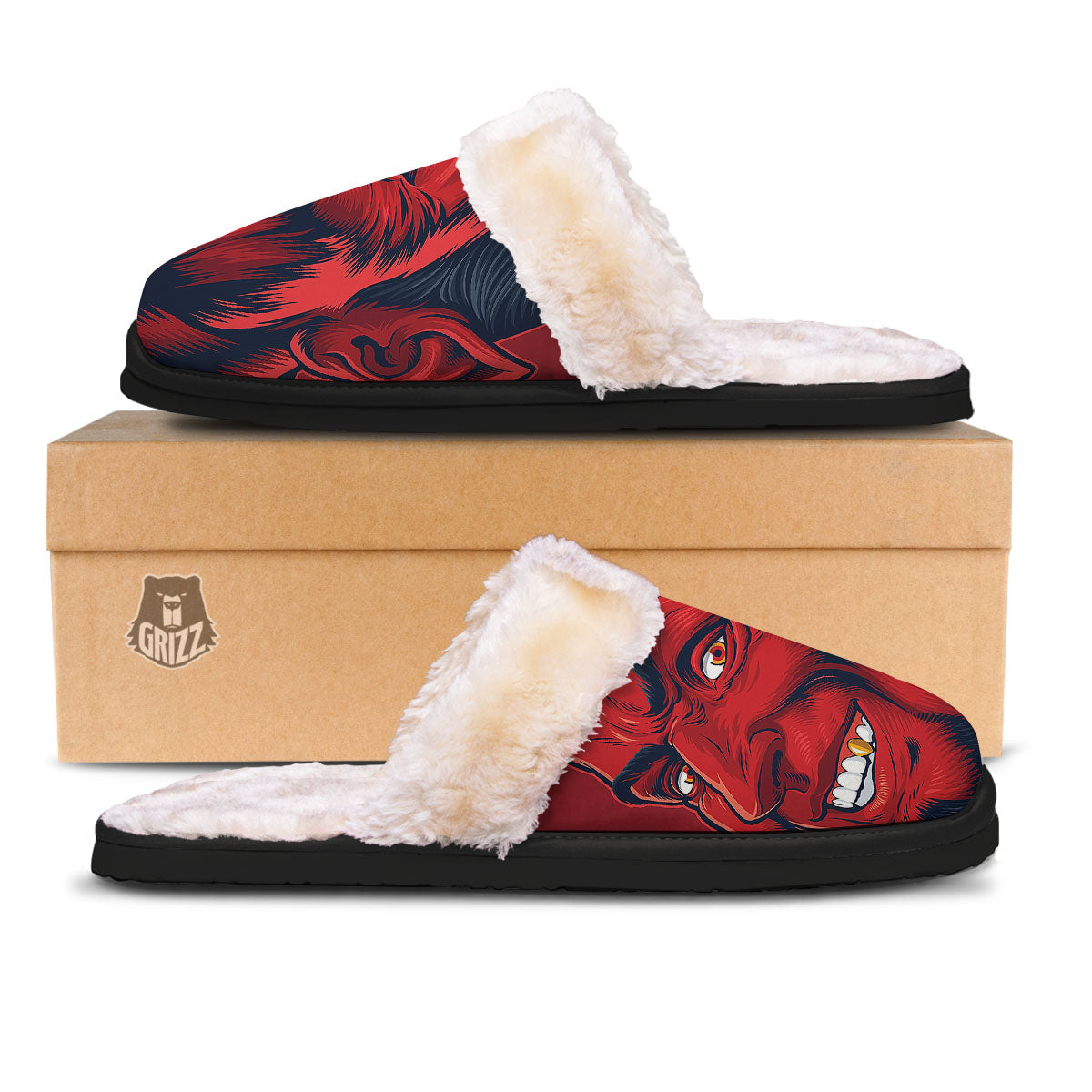 Satan Red Devil Print Slippers-grizzshop