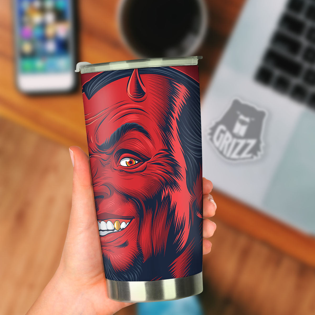 Satan Red Devil Print Tumbler-grizzshop