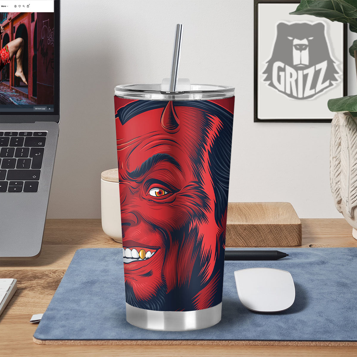 Satan Red Devil Print Tumbler-grizzshop