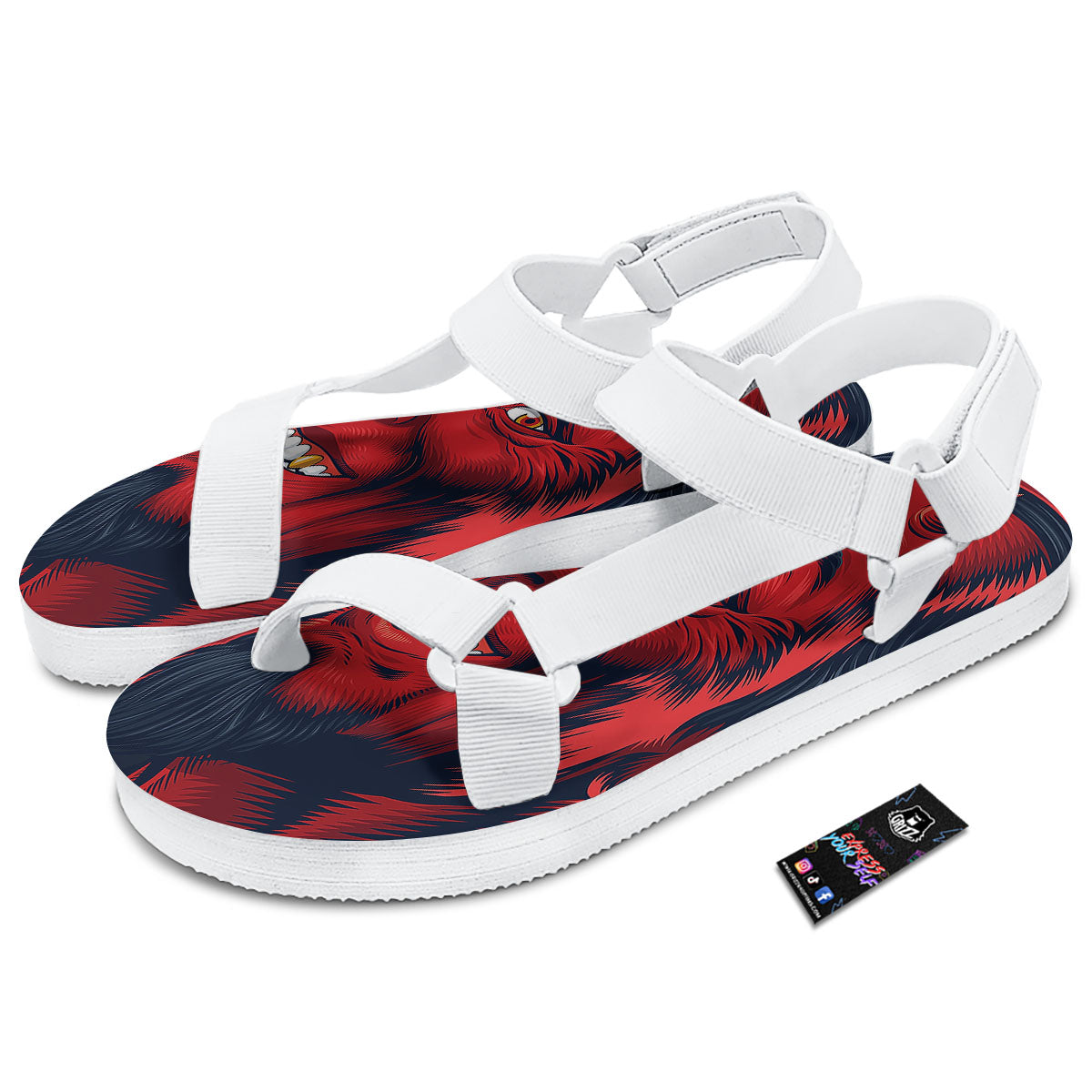 Satan Red Devil Print White Open Toe Sandals-grizzshop