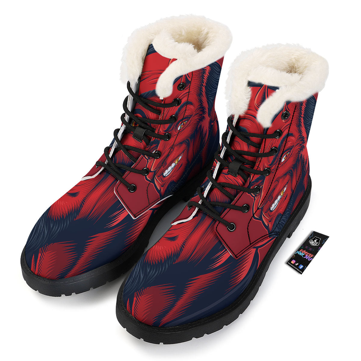 Satan Red Devil Print Winter Boots-grizzshop