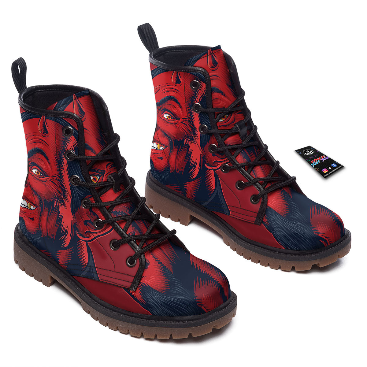 Satan Red Devil Print Work Boots-grizzshop