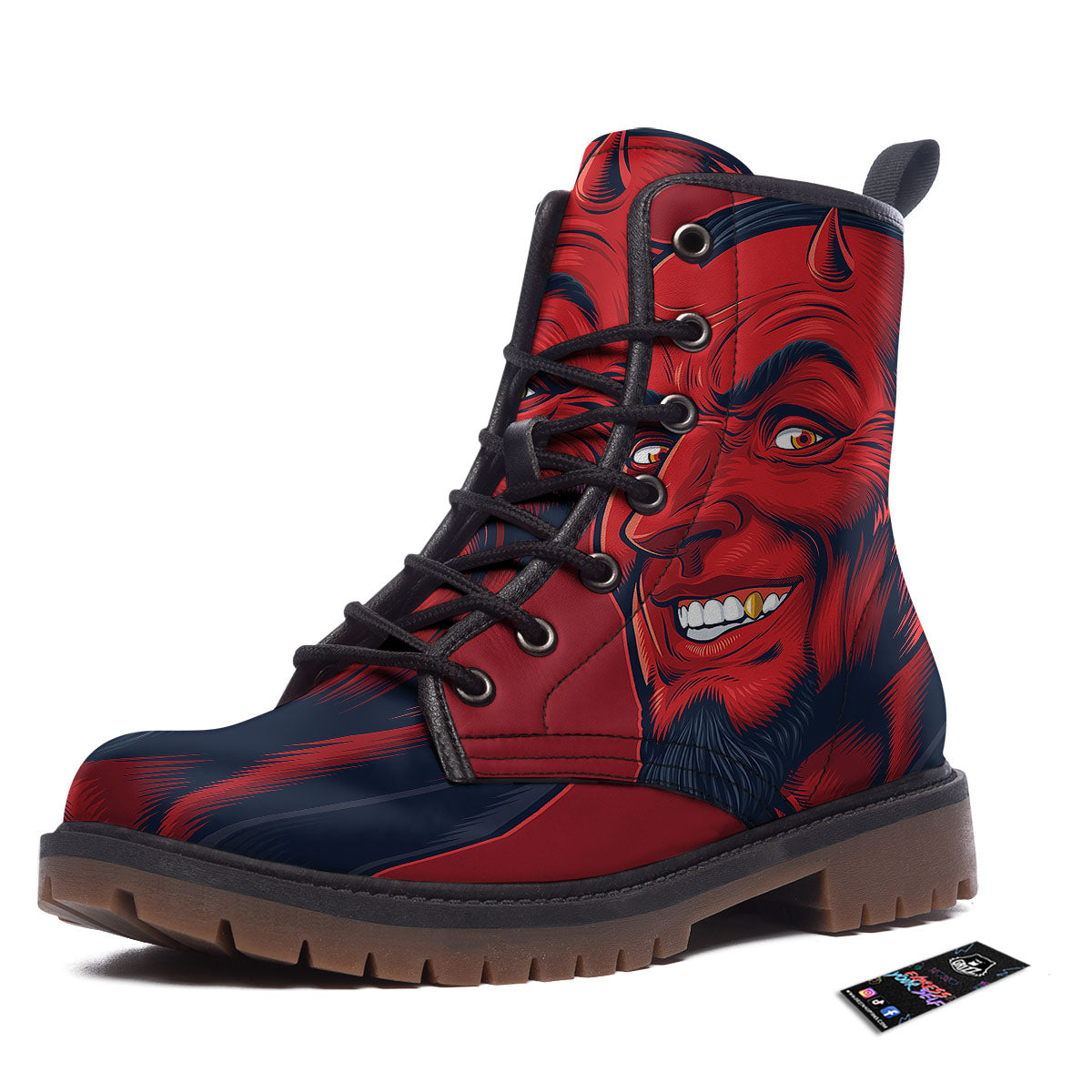 Satan Red Devil Print Work Boots-grizzshop