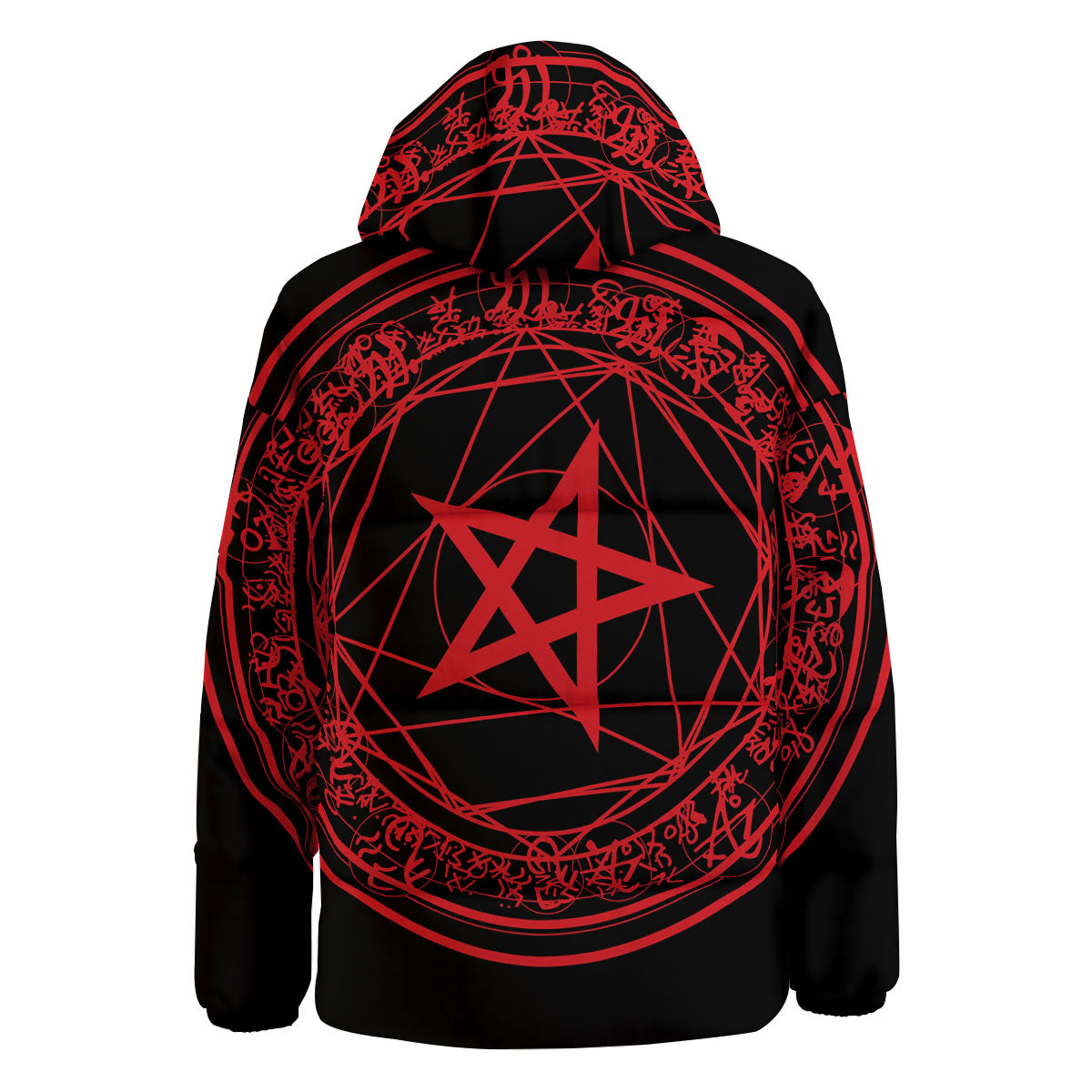 Satanic Pentagram Red And Black Print Down Jacket-grizzshop