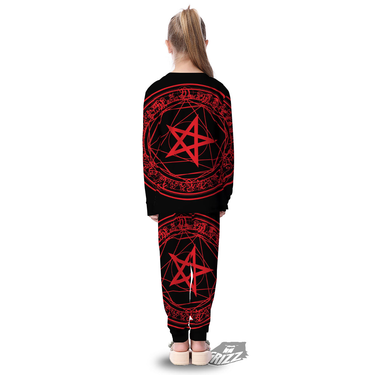 Satanic Pentagram Red And Black Print Kid's Pajamas-grizzshop