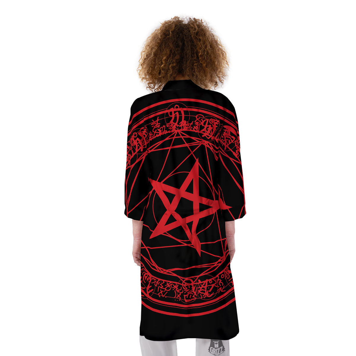 Satanic Pentagram Red And Black Print Kimono-grizzshop