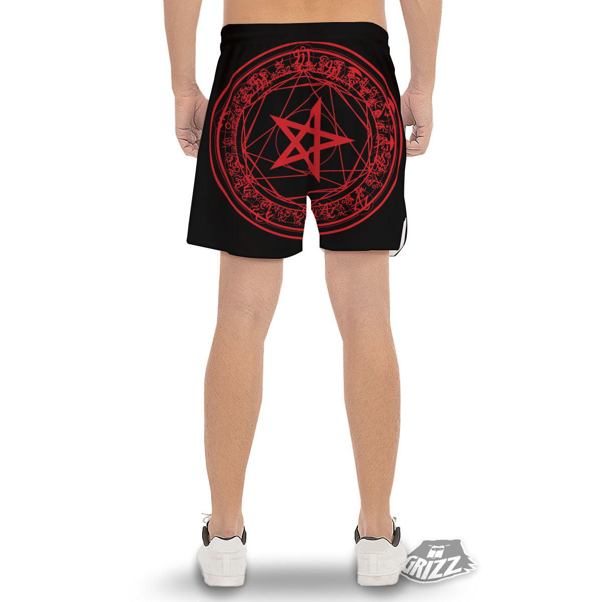 Satanic Pentagram Red And Black Print Men's Gym Shorts-grizzshop