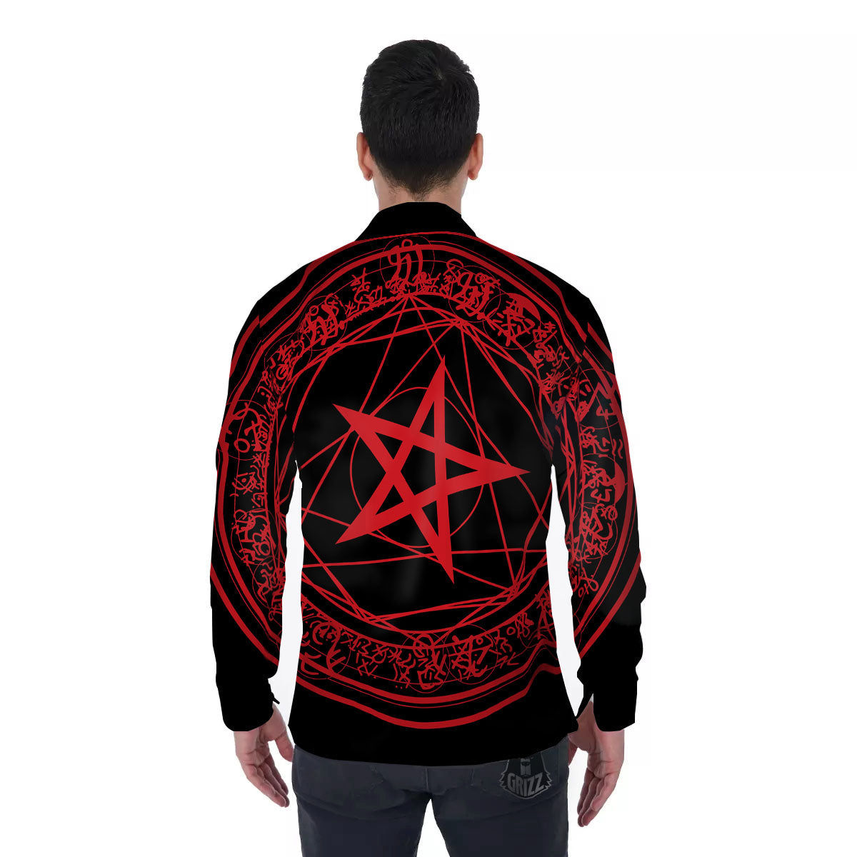 Satanic Pentagram Red And Black Print Men's Long Sleeve Shirts-grizzshop
