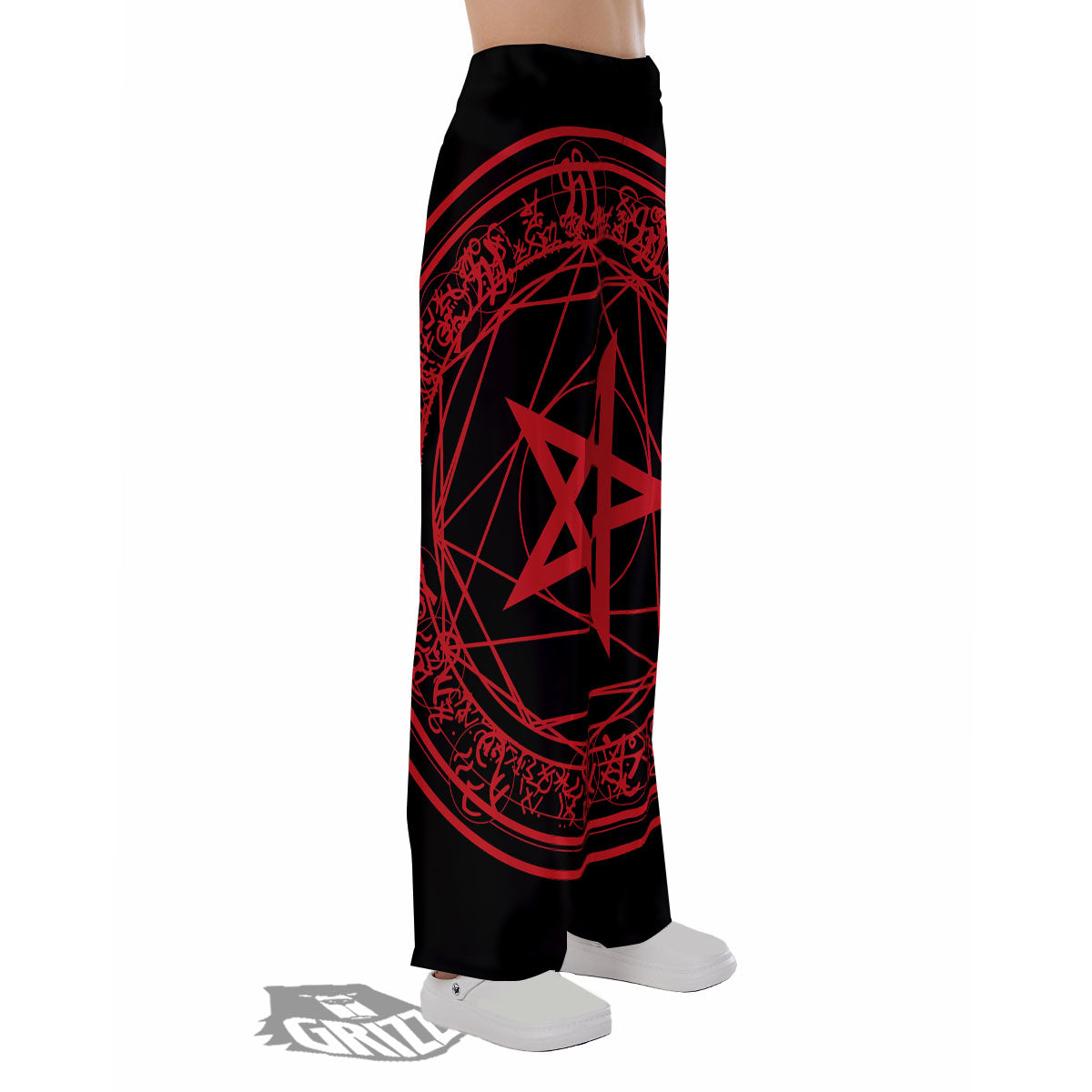 Satanic Pentagram Red And Black Print Pajama Pants-grizzshop