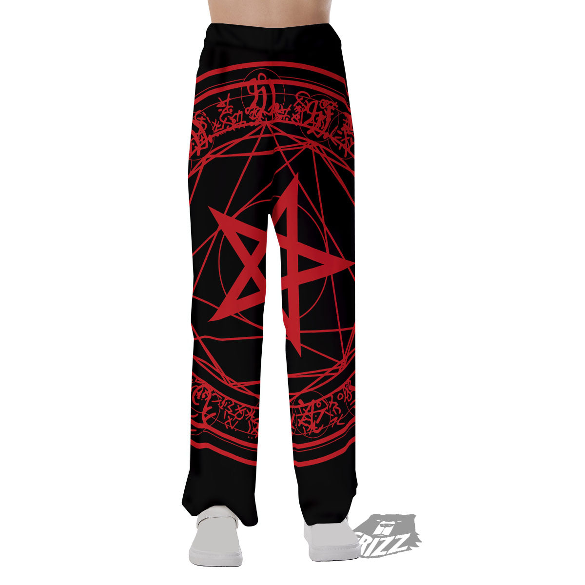 Satanic Pentagram Red And Black Print Pajama Pants-grizzshop
