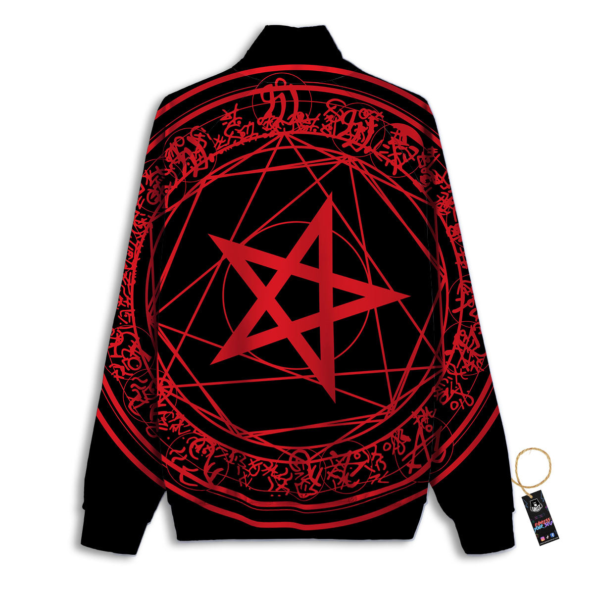 Satanic Pentagram Red And Black Print Track Jacket-grizzshop