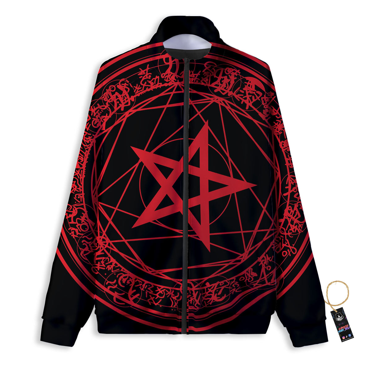 Satanic Pentagram Red And Black Print Track Jacket-grizzshop