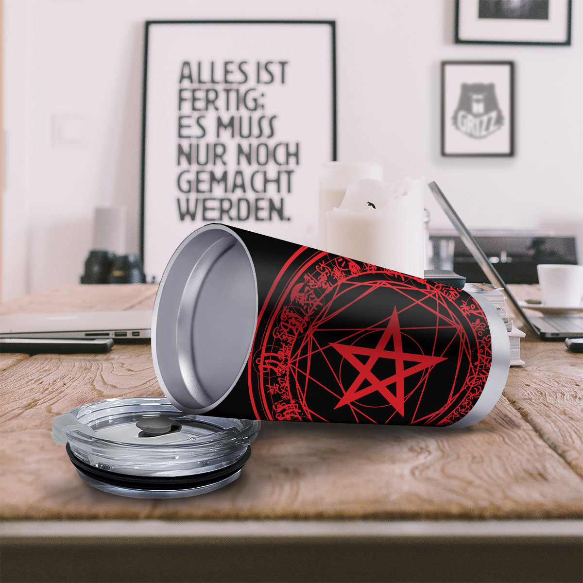 Satanic Pentagram Red And Black Print Tumbler-grizzshop