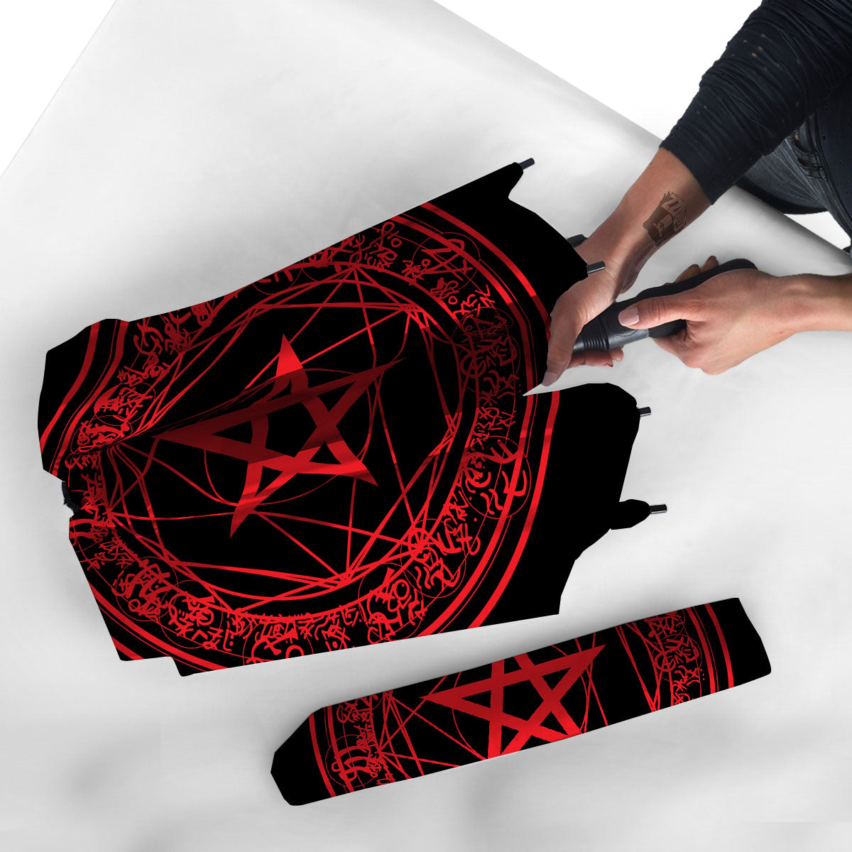 Satanic Pentagram Red And Black Print Umbrella-grizzshop