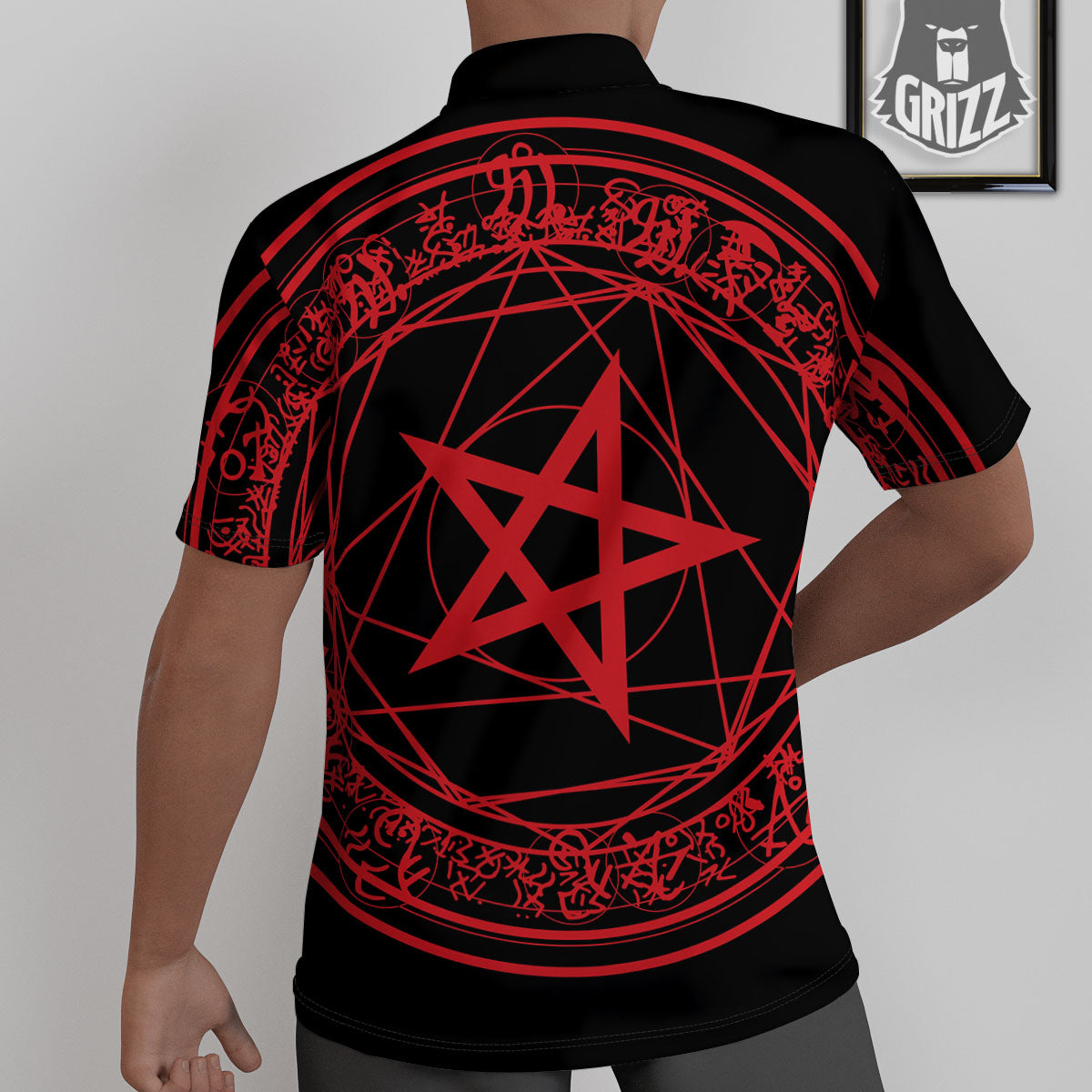 Satanic Pentagram Red And Black Print Untucked Shirts-grizzshop