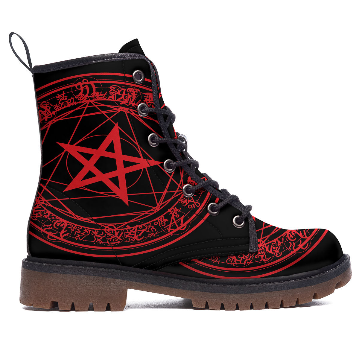 Satanic Pentagram Red And Black Print Work Boots-grizzshop