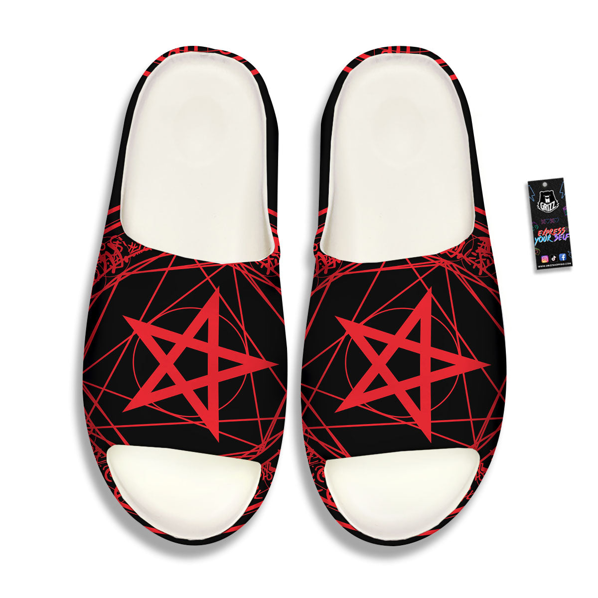 Satanic Pentagram Red And Black Print Sandals-grizzshop