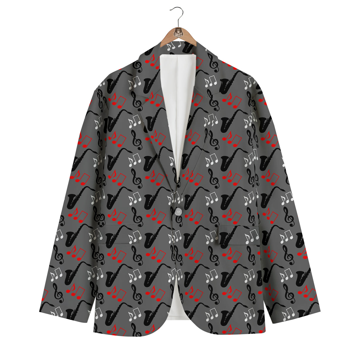 Saxophone Pattern Print Men's Blazer-grizzshop