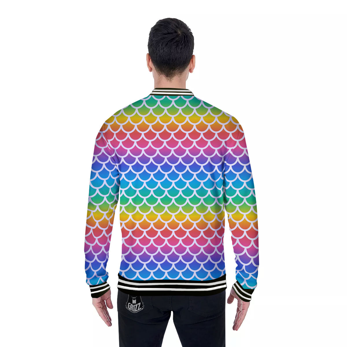 Scale Rainbow Mermaid Print Pattern Baseball Jacket-grizzshop