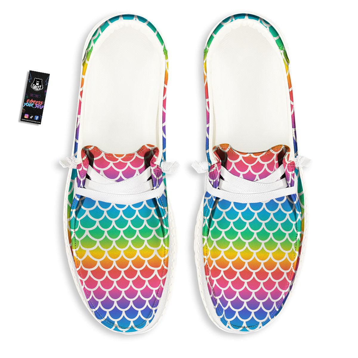 Scale Rainbow Mermaid Print Pattern Black Loafers-grizzshop