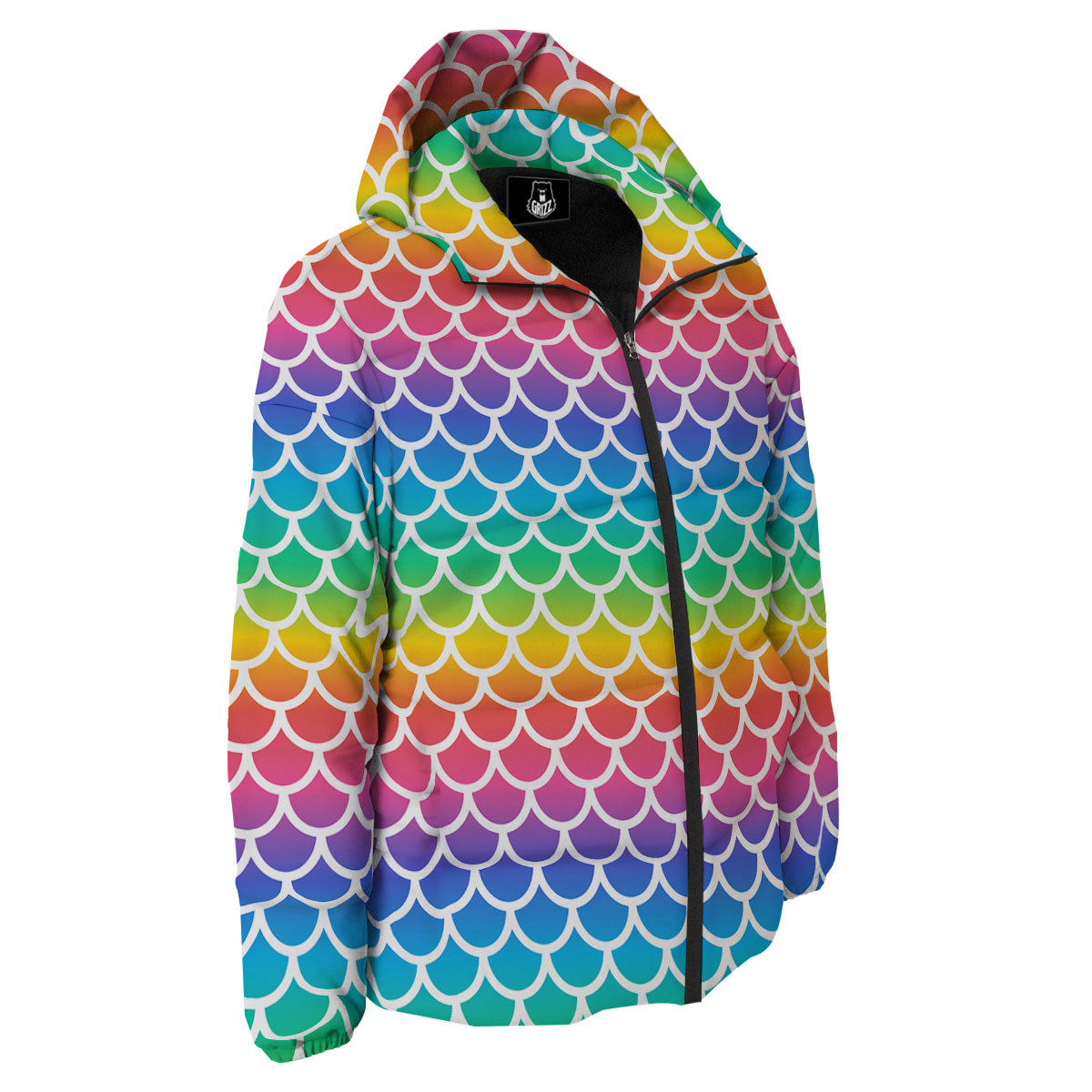 Scale Rainbow Mermaid Print Pattern Down Jacket-grizzshop