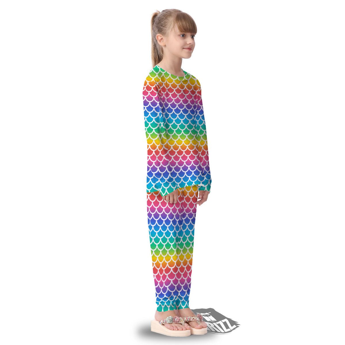 Scale Rainbow Mermaid Print Pattern Kid's Pajamas-grizzshop