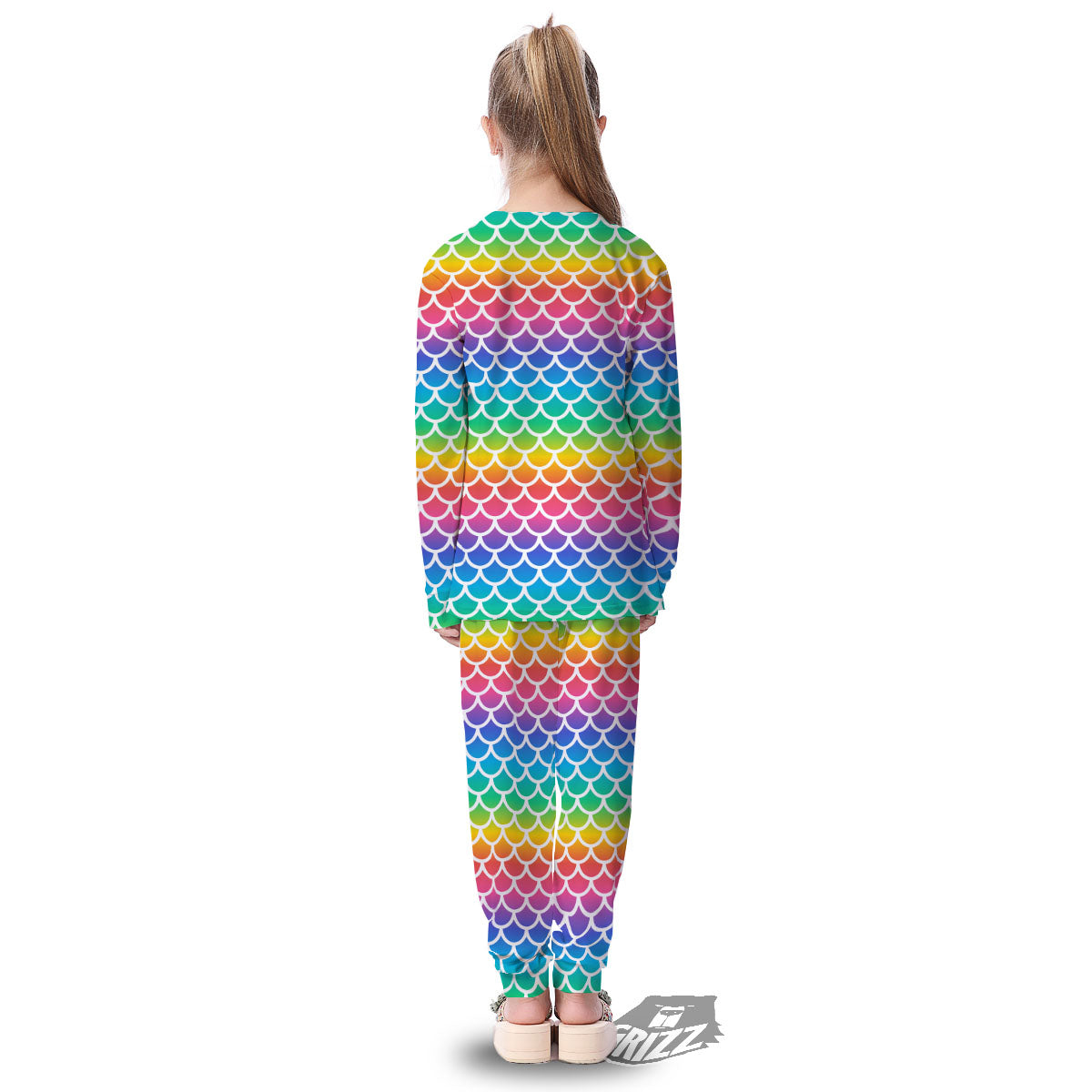 Scale Rainbow Mermaid Print Pattern Kid's Pajamas-grizzshop