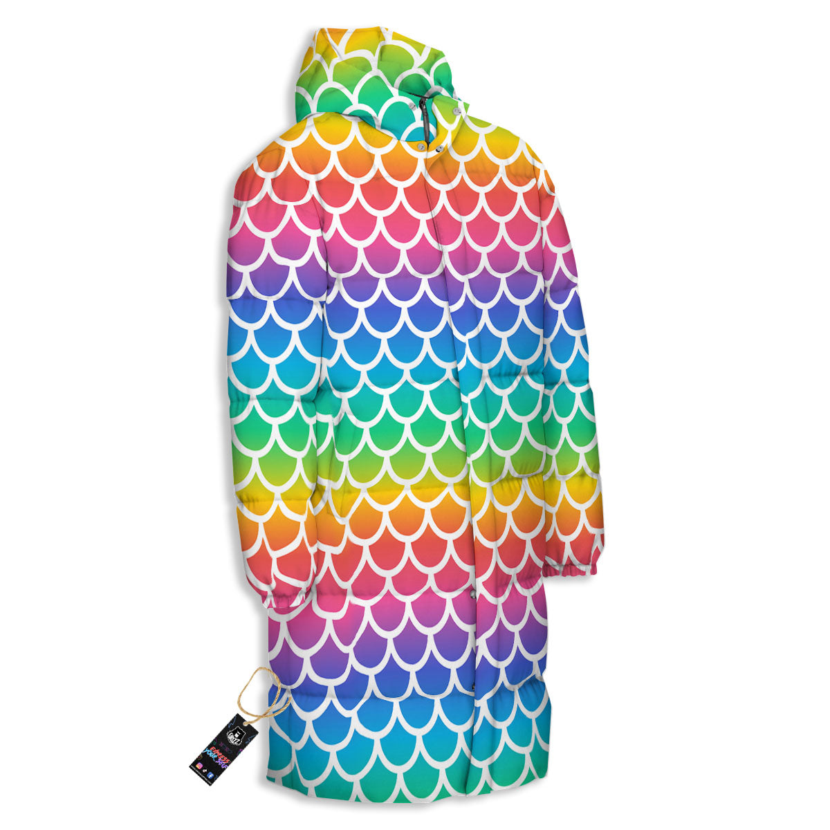 Scale Rainbow Mermaid Print Pattern Long Down Jacket-grizzshop