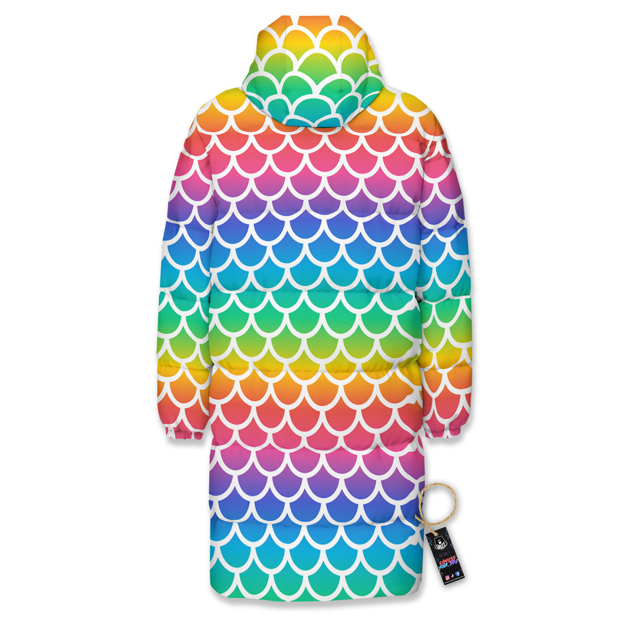 Scale Rainbow Mermaid Print Pattern Long Down Jacket-grizzshop