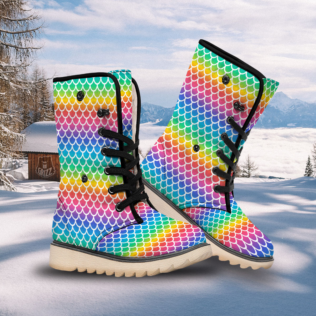 Scale Rainbow Mermaid Print Pattern Snow Boots-grizzshop