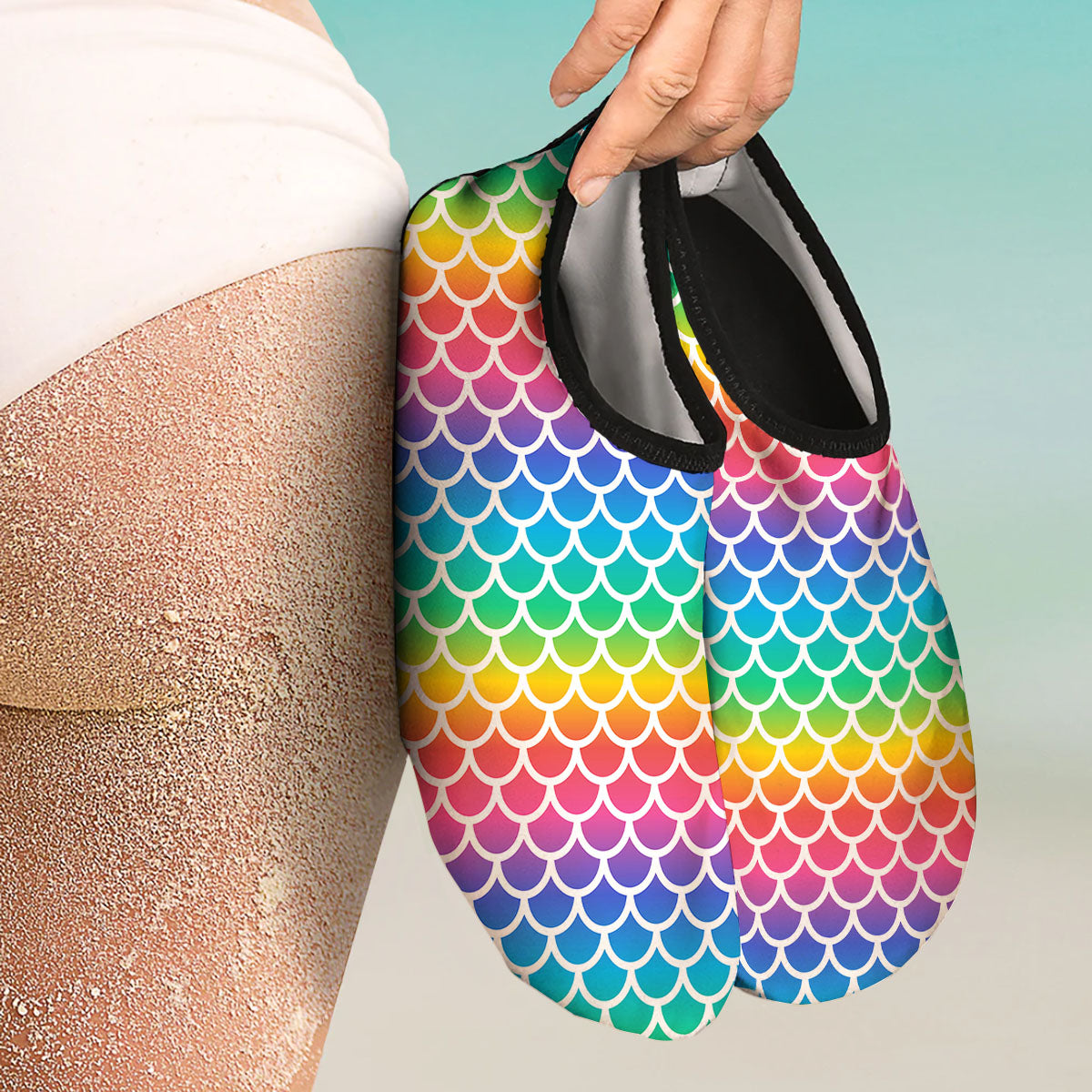 Scale Rainbow Mermaid Print Pattern Water Shoes-grizzshop