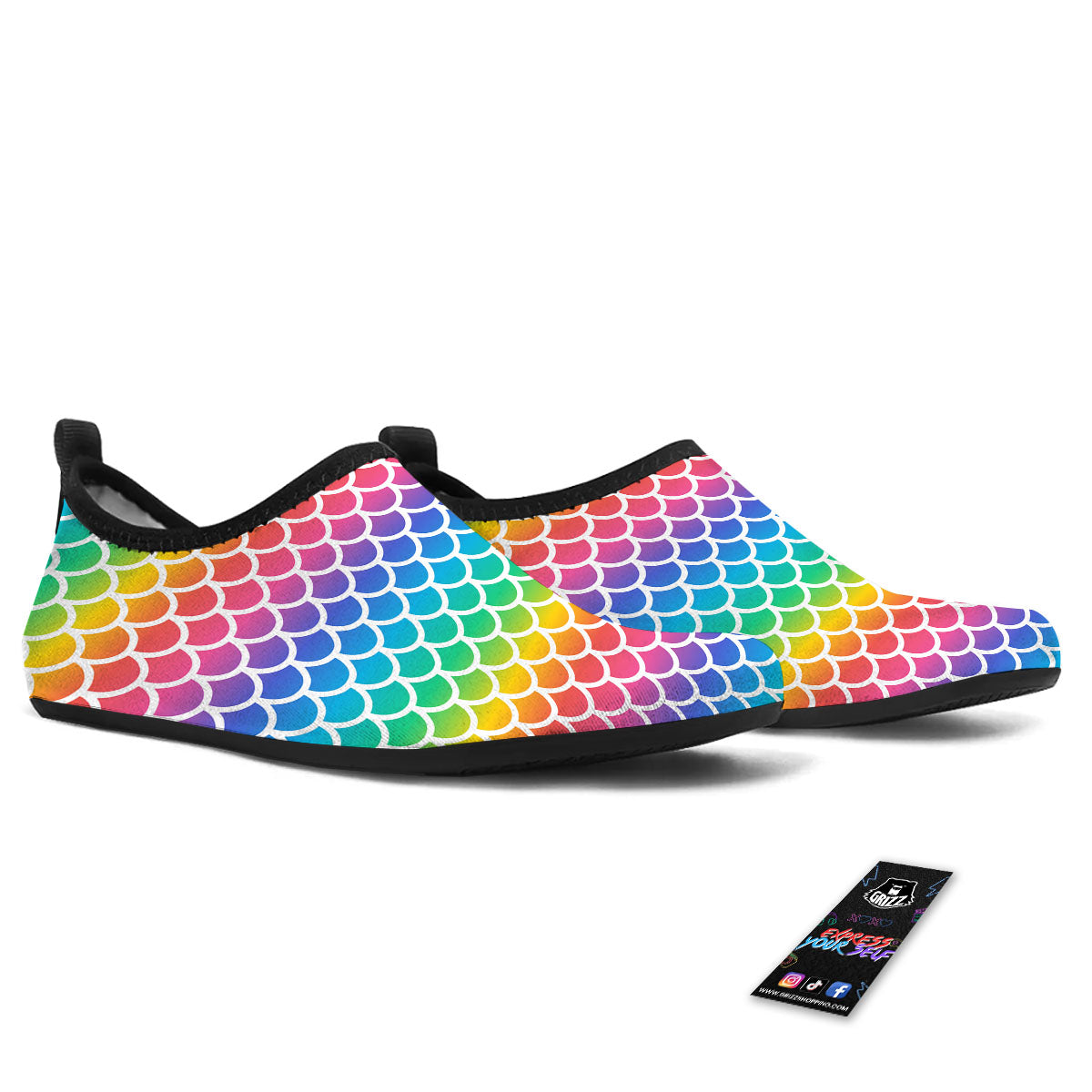 Scale Rainbow Mermaid Print Pattern Water Shoes-grizzshop