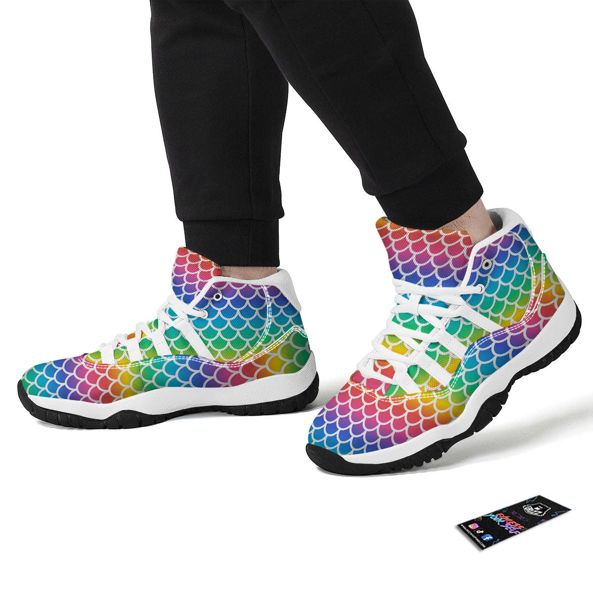 Scale Rainbow Mermaid Print Pattern White Bball Shoes-grizzshop